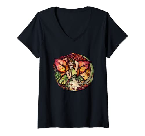 Womens Beech Tree Fairy Art Nature Lovers European Beech V-Neck T-Shirt