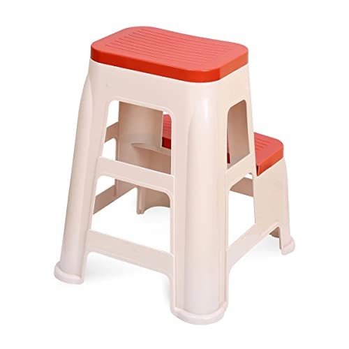 Image of Strong and Durable Plastic Step Stool for Home, Bedroom, Bathroom, Kitchen, Living Room Office Adult Kids Children's and Garden Stool with high Load Capacity (Orange)