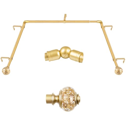 Bay Window Curtain Rods, USFOOK Gold Curtain Rods for Bay windows 32 to 86 Inch (Center Rod), 32 to 58 Inch Side Rod for windows, Decorative Drapery Rods with Bling Finials