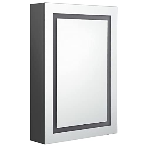 Miroir et éclairage LED intégré sur armoire murale grise gain de place