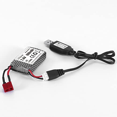 2 Pack 7.4V 600Mah 2S Lipo 40C Rechargeable Battery With Deans T Plug And 2 Charging Cables For Yc100 Bezgar 5 Hm162 Hm161 9135 1:20 Scale Remote Control Truck Rc Cars 9145 Pro Battery #TOP4