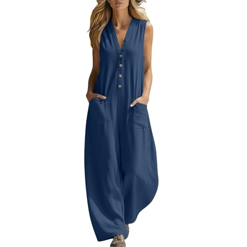 Overol de lino para mujer estilo casual con botones y bolsillos