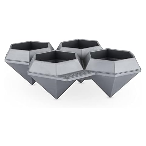 True Zoo Jumbo Iced Out Diamond Ice Tray, Silicone Mold and Ice Cube Tray for Cocktails, Makes 4 Ice Cubes, Grey, Set of 1 Cover
