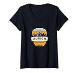 Photo Gallery donna retro vintage zurich, switzerland souvenir maglietta con collo a v Photo Gallery donna retro vintage zurich, switzerland souvenir maglietta con collo a v