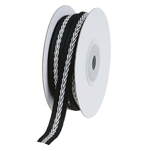COTOWIN Weiches Baumwollband mit Fischgrätenmuster, 0,95 cm x 12 m, Schwarz Cover