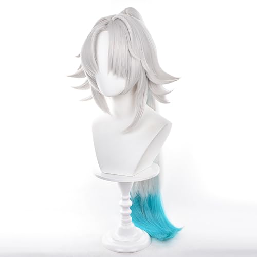 Image of Feixiao White Green Gradient Wigs Long Straight Wig with Bangs Adult COS Anime Game Cosplay Wigs Halloween,Christmas,Comic con,Game Show,Party
