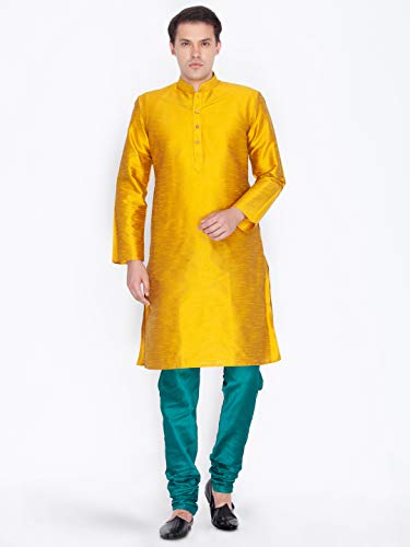 Image of VASTRAMAY VM Mens Silk Blend Kurta Pyjama Set - Classic Ethnic Attire for Timeless Style and Cultural Celebrations | Soft Comfortable Solid Full Sleeves Kurta and Churidar Pyjama Set