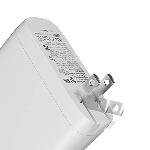 Image of Amazon Basics 100W Four-Port GaN Wall Charger with 2 USB-C (100W, 18W) & 2 USB-A Ports (12W), PD 3.0, Foldable Plug, Portable Multi-Device Charging for Laptops, Tablets & Phones, Non-PPS, White