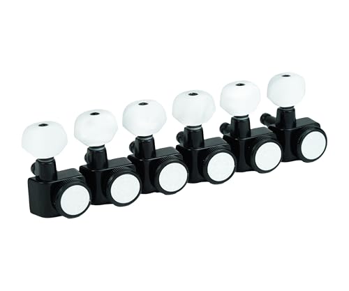 Image of Guyker 6 In-line Guitar Locking Tuners - 1:18 Lock String Tuning Key Pegs Machine Heads for Folk Classical Acoustic Electric Guitar - Pearl Buttons, Black