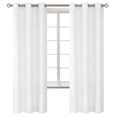 Image of BGment Kids Blackout Curtains for Bedroom - Grommet Thermal Insulated Silver Star Print Room Darkening Curtains for Living Room, Set of 2 Panels (42 x 72 Inch, White)