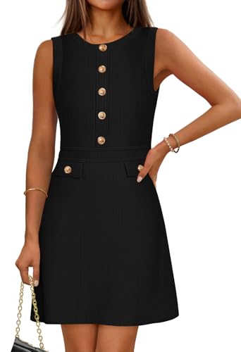 MEROKEETY Women's Formal Work Mini Dress Casual Summer Sleeveless Elegant Button Bussiness Office Outfits