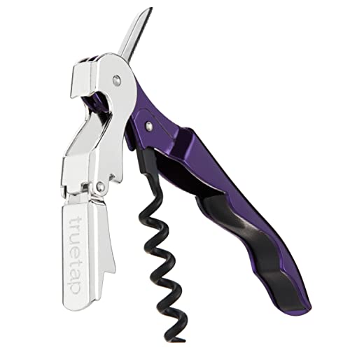True TrueTap Metallic Purple Double Hinged Waiter’s Corkscrew, Stainless Steel Wine Key with Foil Cutter 4.75x0.5x1