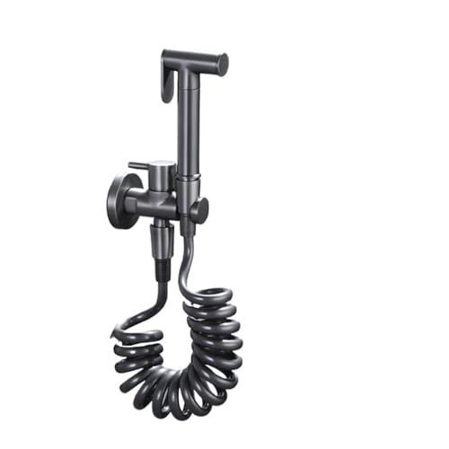 TTDGYYXW Juego de Grifo con Pistola rociadora para bidé de Inodoro montado en la Pared - Latón metálico Cromado/Negro/Gris con Manguera de PVC y Acero Inoxidable para baño - Juego Gris A, fácil