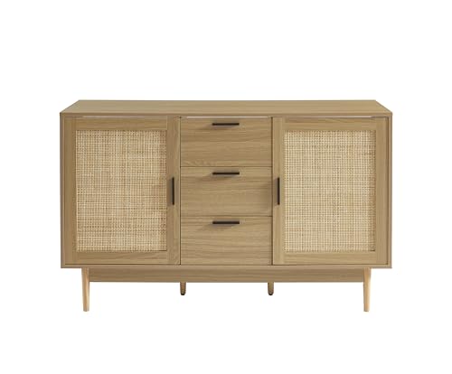 BAÏTA Meuble sous Vasque Amana cannage rotin et Effet chêne 130cm