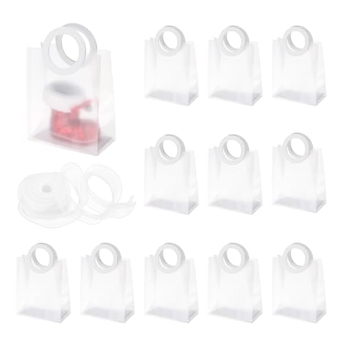 Sacs cadeaux réutilisables transparents PVC PATIKIL 12 pièces avec ruban blanc
