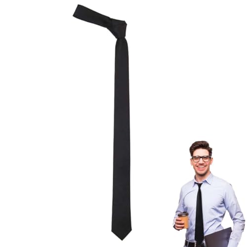 UEAVOID Corbata Estrecha Unisex sin Estampado Satinado para Celebraciones y Eventos (Negro) (elegante, pre-tied with zipper)