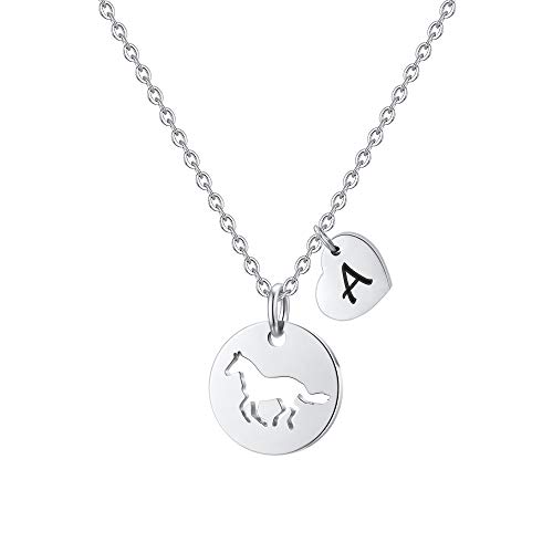MONOOC Horse Gifts for Girls - Stainless Steel Heart Initial A-Z Necklace, Dainty Jewelry for Women, Teen Girls, Horse Lovers
