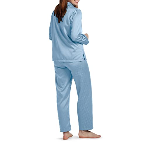 Miss Elaine Women's Satin Pajama Set, Elastic Waist, Button Top