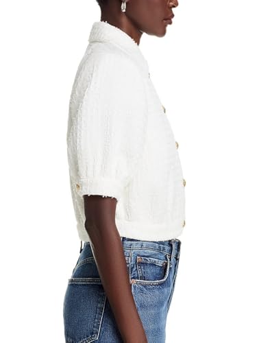 LifeShe Tweed Blazers for Women Cropped Short Sleeve Jacket Summer Work Business Casual Coat No Pockets3