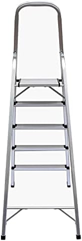 5 Step Ladder Folding with Anti Slip Feet Sturdy Lightweight Aluminium Tread Ladders 330lbs Capacity Office Home Improvement Tools EN131 Safety