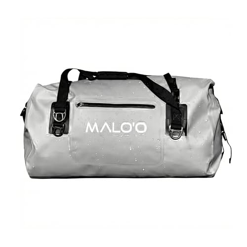 Malo’o Waterproof Dry Duffel, Heavy-Duty Roll Top Waterproof Gear Bag with Shoulder Strap & Molle Loops, Marine Duffel for Kayaking, Boating, Camping, Beach & Travel, Grey, 40L