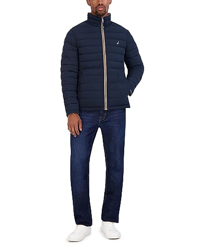 Image of Nautica Men's Reversible Quilted Puffer Jacket -Midweight Mechanical Stretch Winter Coat