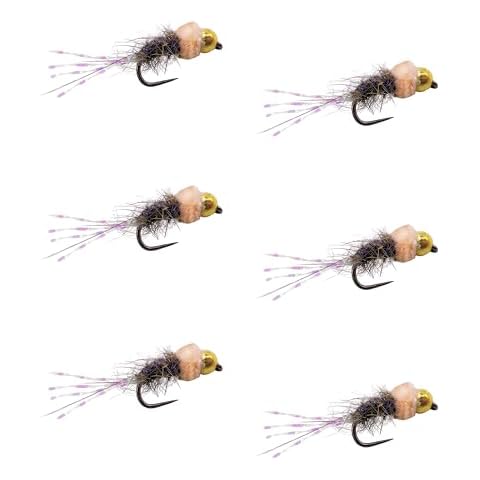 Thor Outdoor Pink Squirrel Fly - 6 Pc Set, Hook Size #16, Dark Variant - BH Wet Fishing Flies for Steelhead Trout, Salmon, Panfish, Bluegill Cover