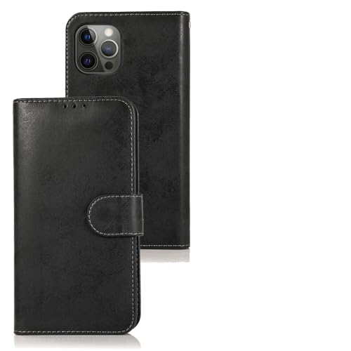 Étui à rabat iPhone 13 Pro Max en cuir véritable noir chic