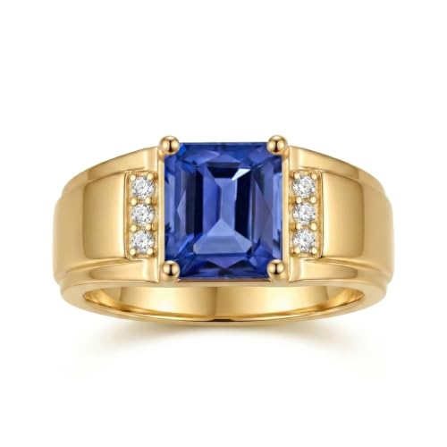 CTIEIP Luxury Men's Tanzanite Ring with Diamond 10K 14K 18K Gold 3CT Emerald Cut Tanzanite Wedding Engagement Rings for Men Size 4-16