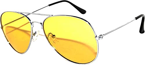 Aviator Style Sunglasses Yellow Gradient Lens Metal Silver Frame UV 400