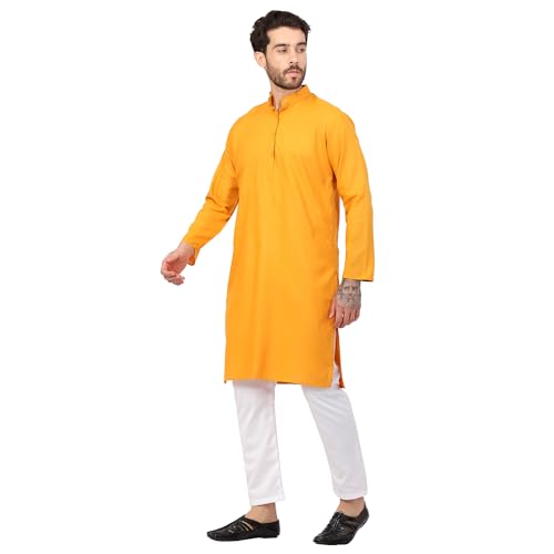 Image of Sadree Men's Cotton Blend Light Weight|Knee Length|Mandrin Collor|Relax comfert|Classic Style Kurta Pyjama Set