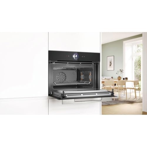 Bosch CMG7241B1, Serie 8 smarter Einbau-Kompaktbackofen mit Mikrowellenfunktion, 45 x 60 cm, Schwarz, Made in Germany, Air Fry, Digitaler Bedienring, Touchdisplay, Automatikprogramme Reinigungshilfe