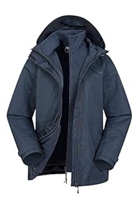 Mountain Warehouse Fell Veste 3 en 1 pour Femme - Veste Imperméable Et Polaire Microfleece, Parka Légère Et Déperlante À Capuche pour Femme Bleu Marine 46