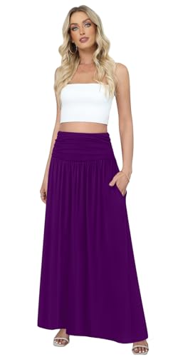 DouBCQ Maxi Skirts for Women High Waisted Long Skirts with Pockets Ankle Length Casual Skirt4