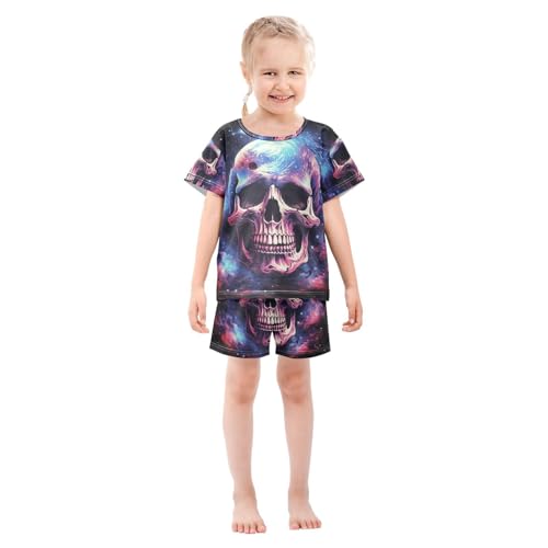 ALAZA Skull on Space Background Pajama Set Short Sleeve Sleepwear Soft Lounge Nightwear3