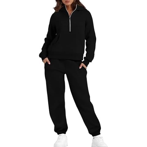 Aokosor Lounge Sets for Women 2 Piece Outfits Casual Loose Fitting Tops Vacation Outfits Zip Up Black Hoddie XXL Cover