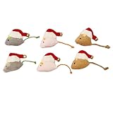 Haourlife 6-Pack Christmas Catnip Mice Toys - Handmade Crochet Hat with Bell, Catnip-Filled Plush Mice for Interactive Play and Holiday Fun
