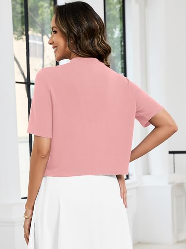 Image of Heymoments Women's Thin Shrugs Short Sleeve Lightweight Cropped Tops Open Front Knitted Cardigan for Dress Summer Bolero