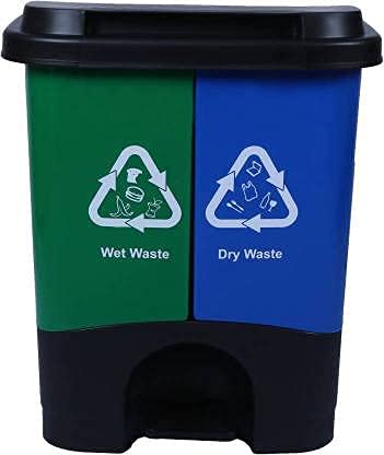 VB ENTERPRISE MART Twin Bin Dry and Wet Waste Dustbin, (18 liters) Plastic Dustbin (Blue, Green) Plastic Dustbin (Green, Blue)