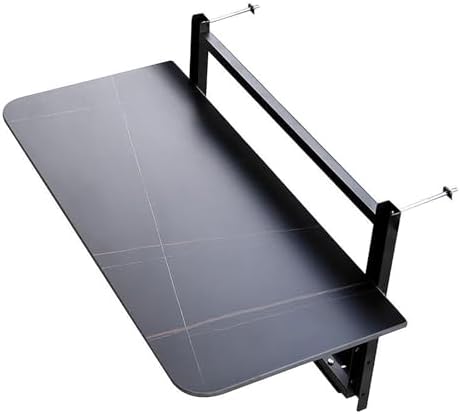 Adjustable Wall Mounted Balcony Table Space Saving Folding Bistro Table with Shelves Hanging Dining Table for Railing (Black 80x35cm 31.4x13.8in)