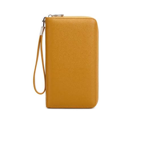 Portafoglio da donna pelle pochette lunga bovina pieno fiore organizer porta carte di grande capacità portafoglio da viaggio con cerniera con diversi scomparti Giallo