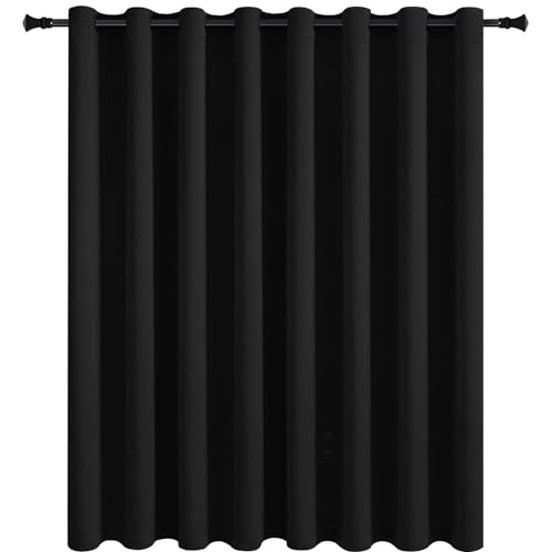 Image of DWCN Blackout Curtain Panel for Bedroom - Partiton Thermal Insulated Energy Saving Grommet Blackout Drapery for Patio Door, Room Divider Big Long Curtain (Black, W12' by L7', 1 PC)
