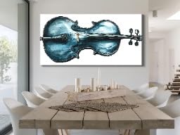 Impression sur toile tableau de violon bleu art moderne 65x130 - 3