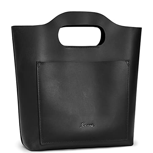 S-Zone Minimalist Clutch Purses For Women Genuine Top Grain Leather Handbags Mini Top-Handle Tote Bag, Black #TOP6