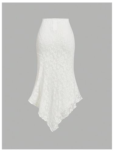 Verdusa Women's Floral Lace Asymmetrical Long Skirt Elastic Waist Summer Bodycon Skirts2