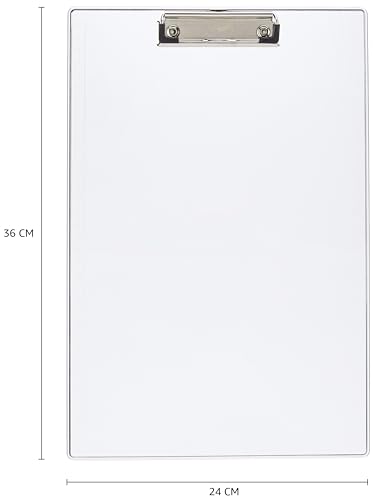 Amazon Basics Paper Clipboard Writing Pad Clipboards Drawing/Writing/Clipboard with Clip | Sturdy, Lightweight for Office, School, College (Transparent)