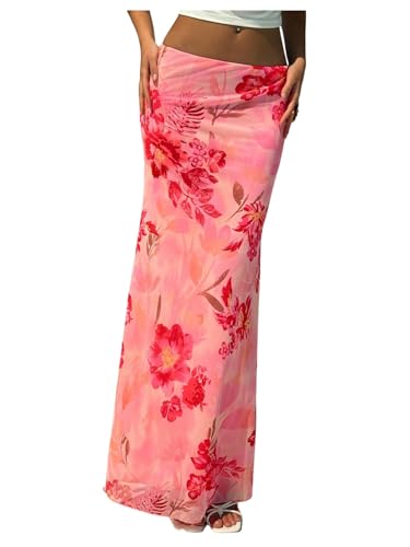 Milumia Women's Floral Low Waist Maxi Skirt Summer Vacation Fishtail Bodycon Skirts