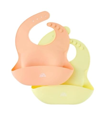 Joyto Lot de 2 bavoirs de sevrage en silicone, Pêche et jaune, Taille Unique