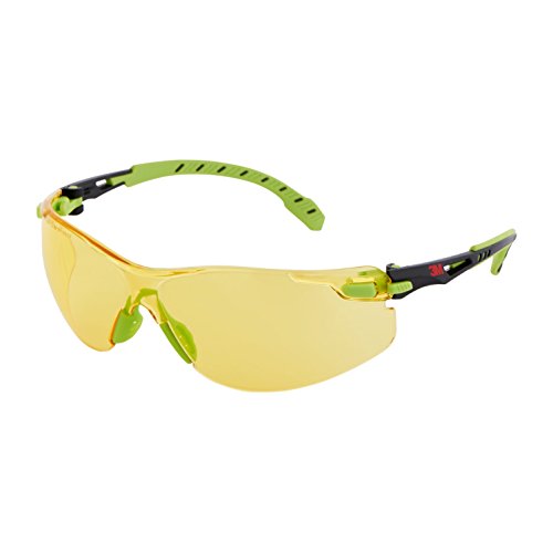3M Solus S1203SGAF-EU Schutzbrille, grün-schwarzer Rahmen, Scotchgard-Antibeschlagbeschichtung, bernsteinfarbene Gläser