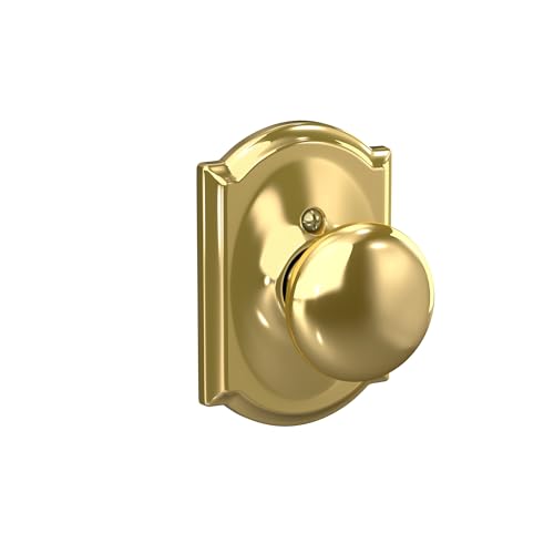 Plymouth Knob with Camelot Trim Non-Turning Lock, Bright Brass (F170 PLY 605 CAM)